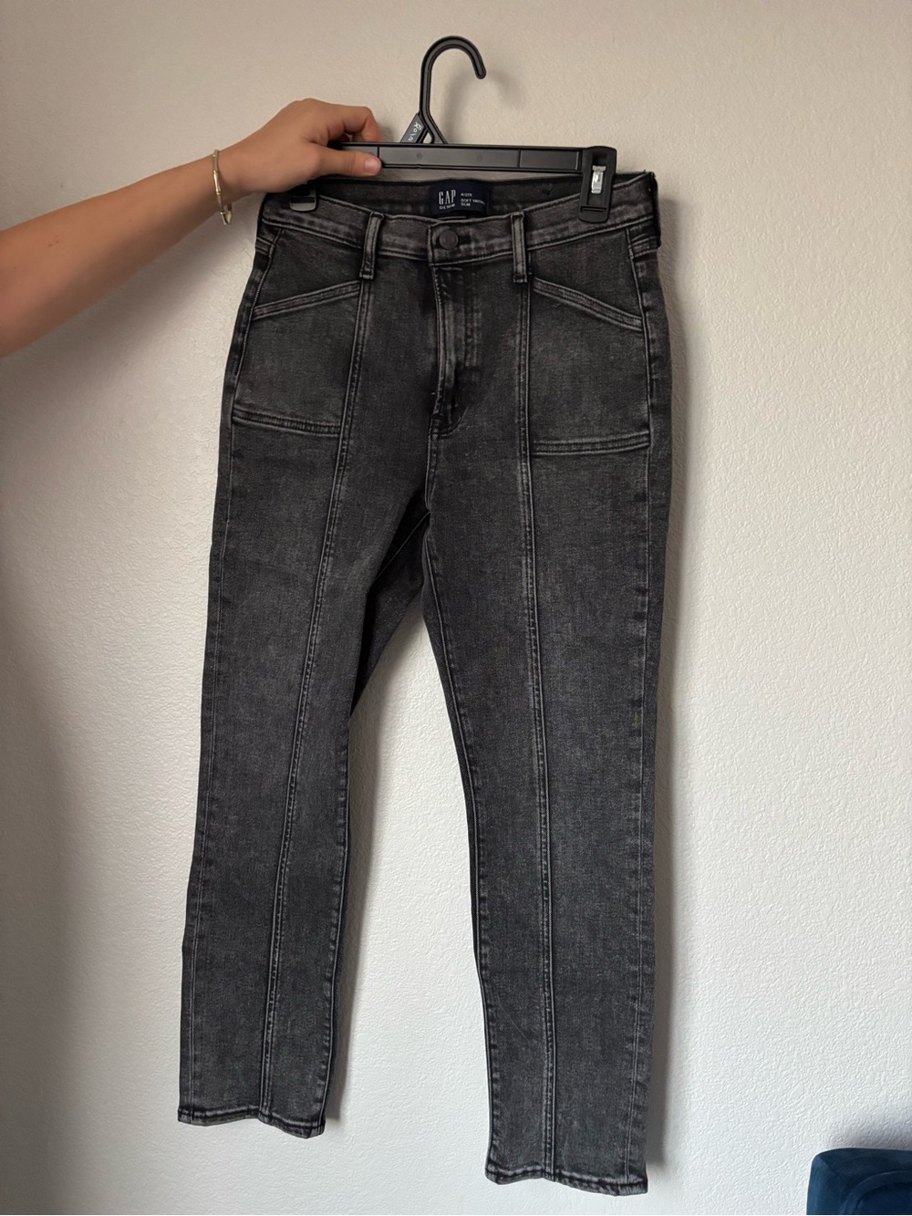 GAP Men's Skinny Black Washed Seam-Detail Jeans